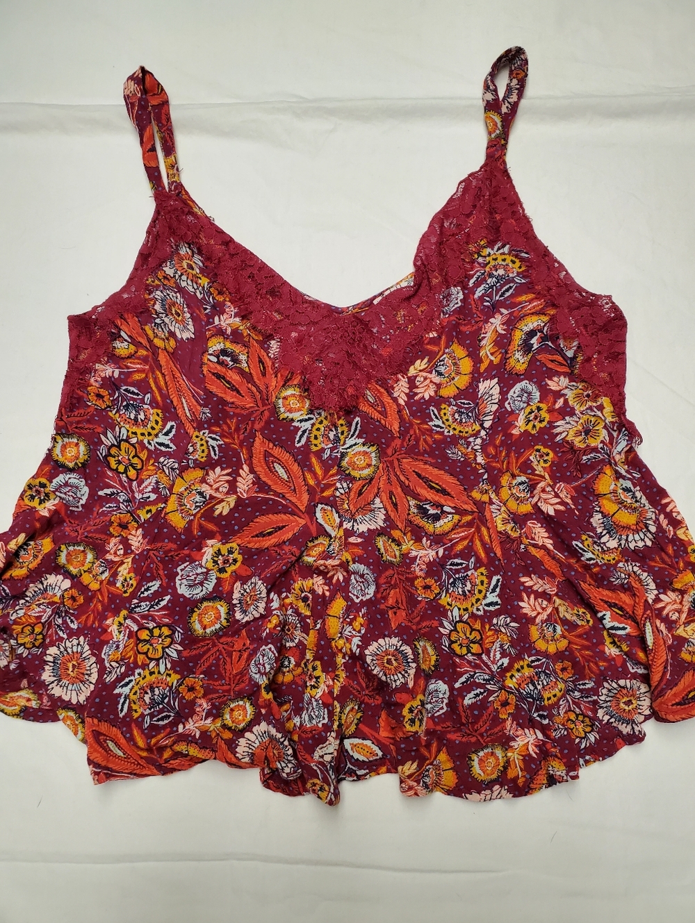 Free People Intimately Boho Lace Trim Floral Tank Top Flowy Babydoll Festival